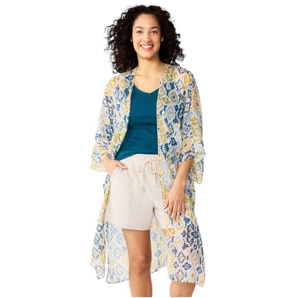 NWT SONOMA WATERCOLOR IKAT LONG KIMONO (IVORY MULTI / OS) - Picture 1 of 11